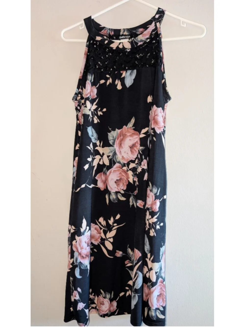 HEIMISH U.S.A Black Floral Lace Halter Dress S